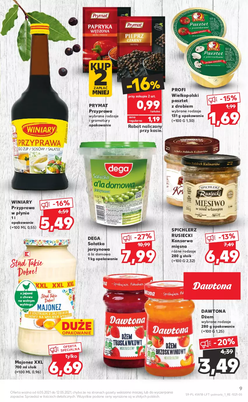 Gazetka promocyjna Kaufland - OFERTA TYGODNIA - ważna 06.05 do 12.05.2021 - strona 9 - produkty: Dawtona, Dega, Dżem, Gra, Majonez, Olma, Pasztet, Prymat, Przyprawa w płynie, Rama, Sałat, Sałatka, Ser, Spichlerz Rusiecki, Winiary