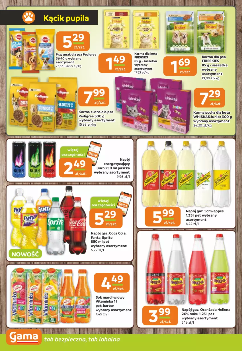 Gazetka promocyjna Gama - Gazetka Gama - ważna 27.02 do 11.03.2025 - strona 10 - produkty: Fa, Fanta, Friskies, Hellena, Inka, Napój, Oranżada, Pedigree, Piec, Przysmak dla psa, Schweppes, Sok, Sprite, Whiskas