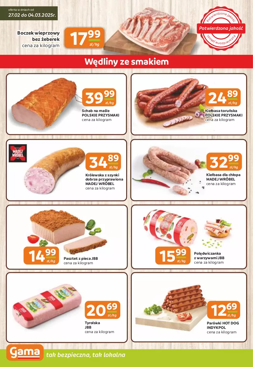 Gazetka promocyjna Gama - Gazetka Gama - ważna 27.02 do 11.03.2025 - strona 2 - produkty: Boczek, Boczek wieprzowy, Gra, Hot dog, Kiełbasa, Madej Wróbel, Parówki, Parówki hot dog, Pasztet, Piec, Przysmaki, Warzywa