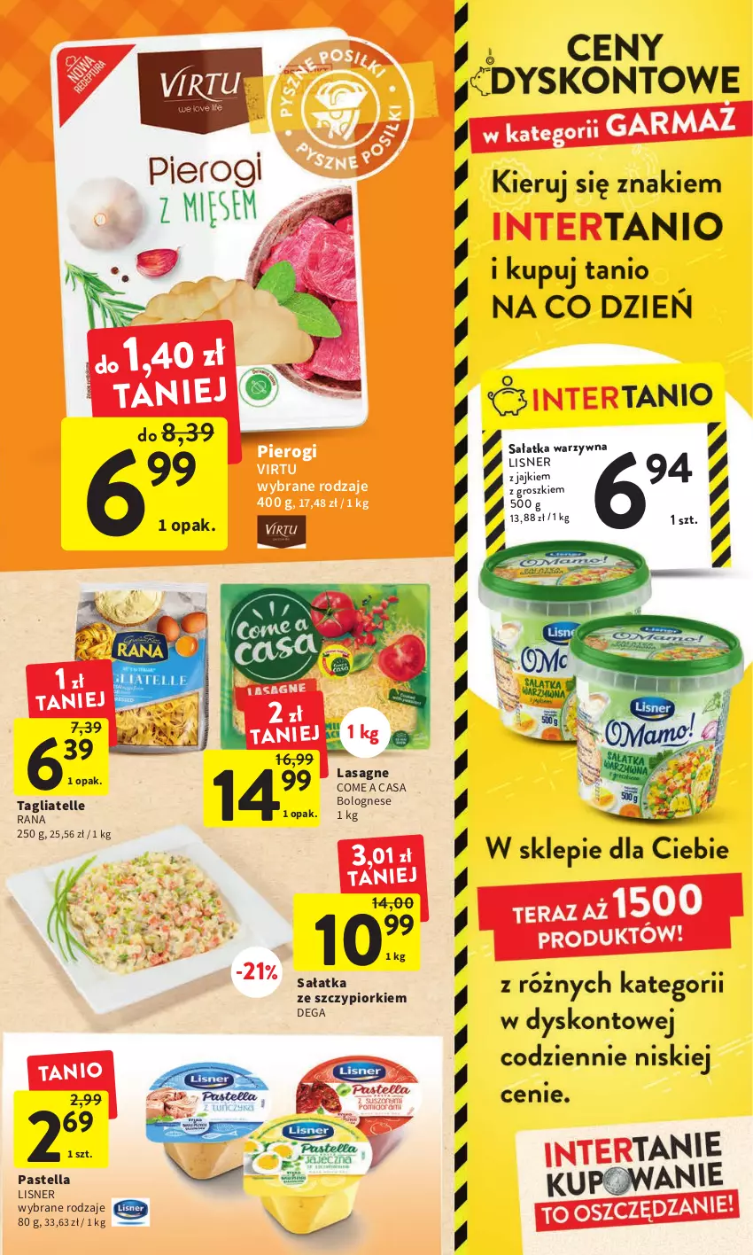 Gazetka promocyjna Intermarche - Gazetka Intermarche - ważna 02.03 do 08.03.2023 - strona 25 - produkty: Dega, Lasagne, Lisner, Pastella, Pierogi, Sałat, Sałatka, Sałatka warzywna, Tagliatelle, Virtu