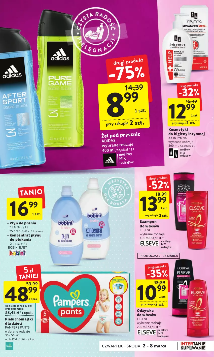 Gazetka promocyjna Intermarche - Gazetka Intermarche - ważna 02.03 do 08.03.2023 - strona 35 - produkty: Adidas, Dzieci, Elseve, Majtki, Odżywka, Pampers, Pieluchomajtki, Płyn do prania, Szampon