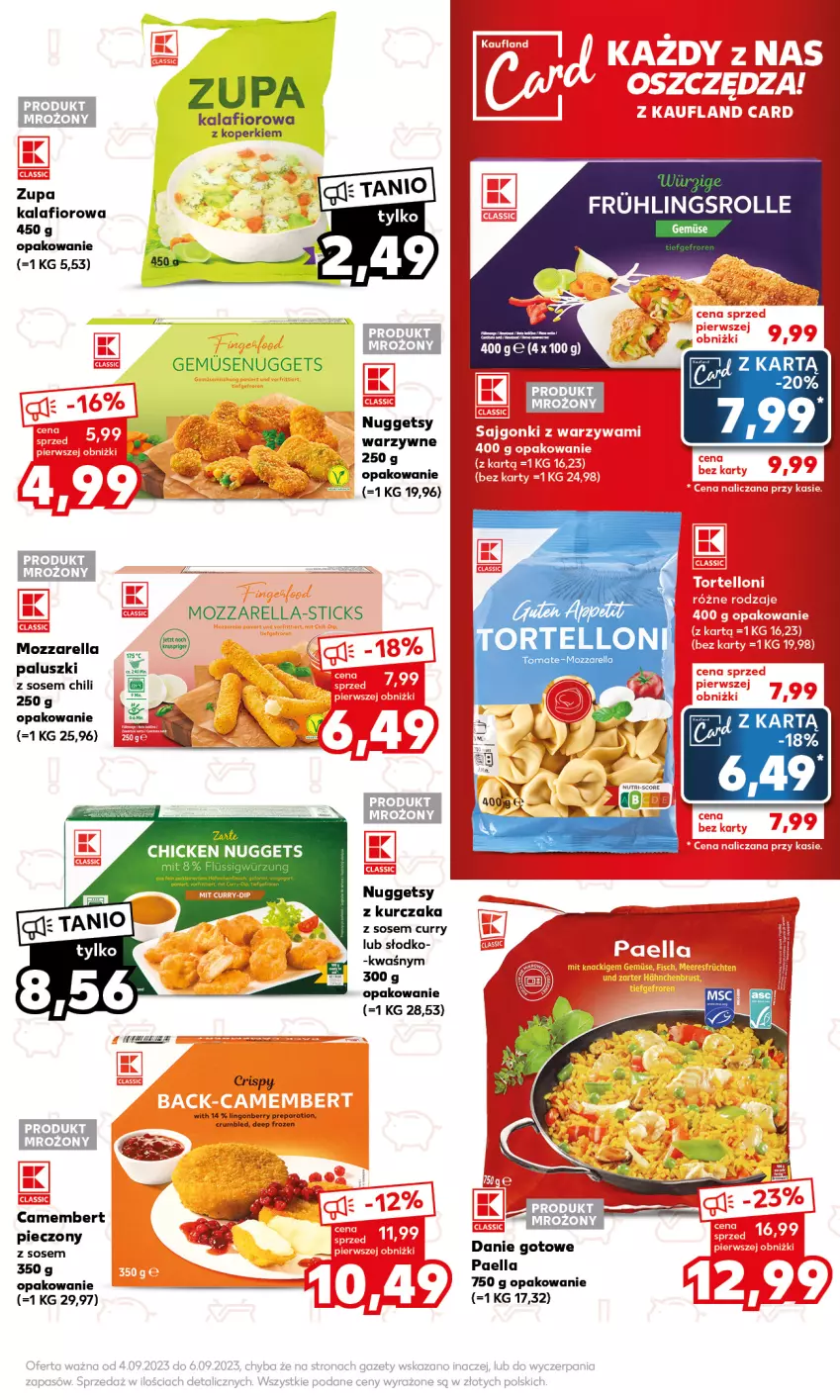 Gazetka promocyjna Kaufland - Mocny Start - ważna 04.09 do 06.09.2023 - strona 15 - produkty: Camembert, Danie gotowe, Frozen, Kalafior, Kurczak, Mozzarella, Mus, Piec, Rum, Sos, Zupa, Zupa kalafiorowa