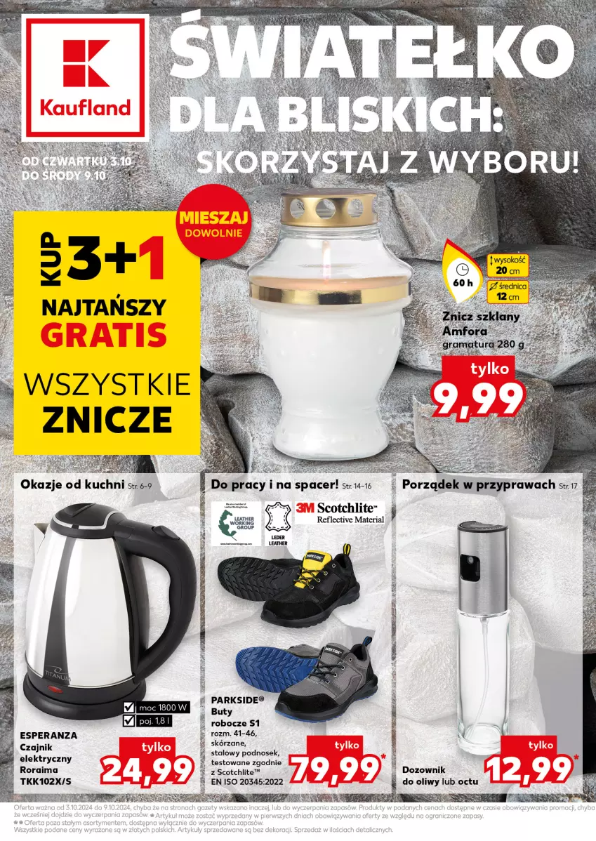 Gazetka promocyjna Kaufland - Kaufland - ważna 03.10 do 09.10.2024 - strona 1 - produkty: Acer, Buty, Buty robocze, Czajnik, Dozownik, Parkside, Por, Znicz