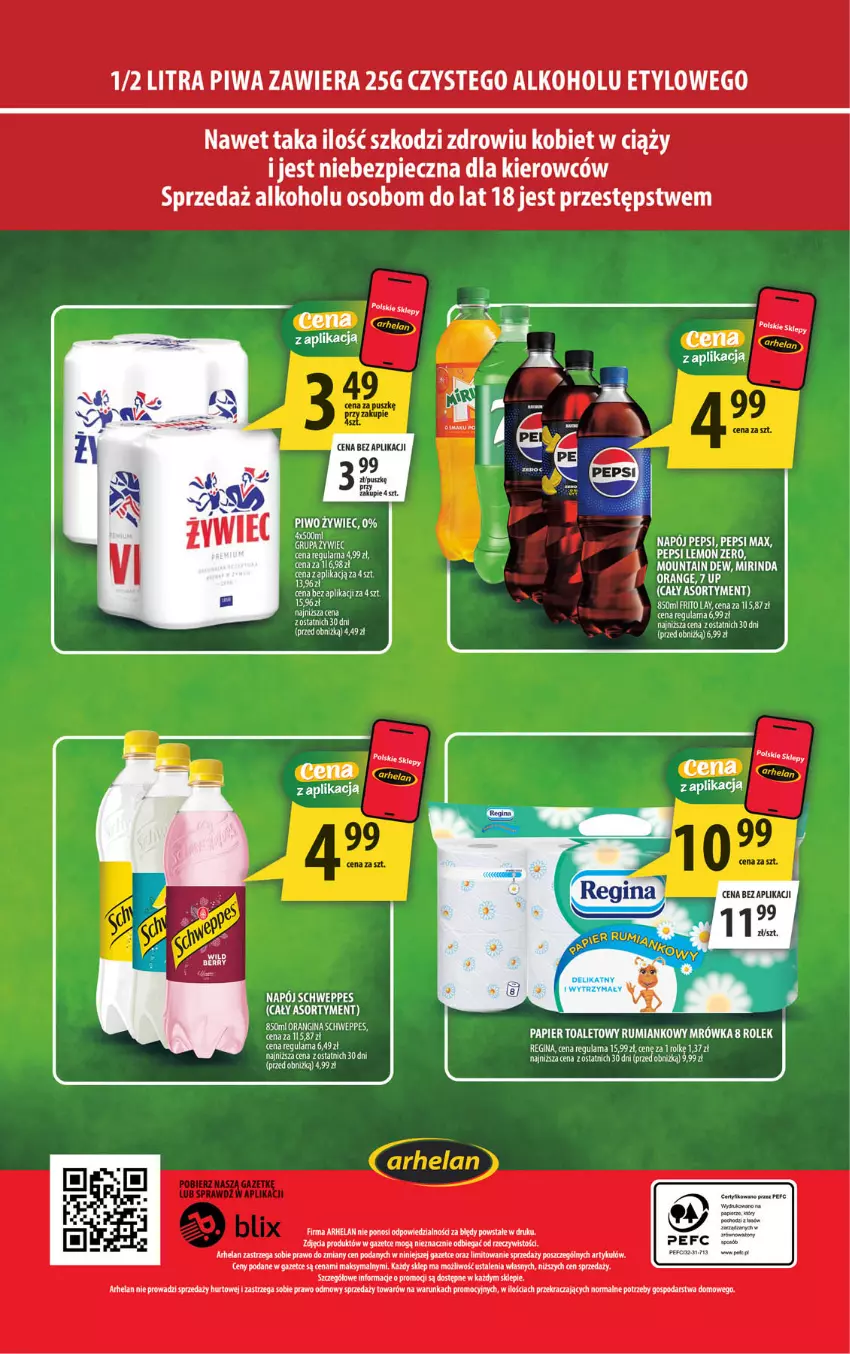 Gazetka promocyjna Arhelan - Gazetka - ważna 31.07 do 09.08.2026 - strona 20 - produkty: Fa, Gin, Mirinda, Napój, Papier, Papier toaletowy, Pepsi, Pepsi max, Piec, Piwa, Piwo, Rum, Schweppes
