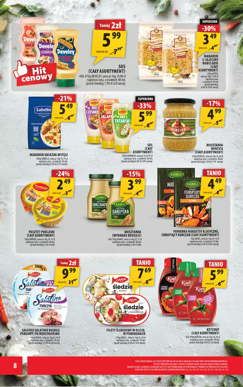 Gazetka promocyjna Arhelan - Gazetka - ważna 31.07 do 09.08.2026 - strona 8 - produkty: Bell, Bella, Gra, Graal, Kamis, Ketchup, Kotlin, Kurczak, Kuskus, Lubella, Makaron, Mus, Musztarda, Olej, Oreo, Pasztet, Podlaski, Rum, Sałat, Sałatka, Winiary