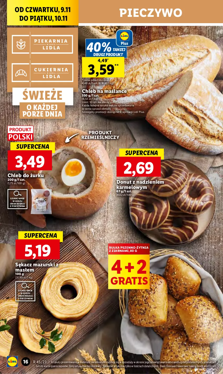 Gazetka promocyjna Lidl - GAZETKA - ważna 09.11 do 10.11.2023 - strona 32 - produkty: Bułka, Chleb, Donut, Gra, Kosz, Olej, Piec, Pieczywo, Por, Regał, Sękacz