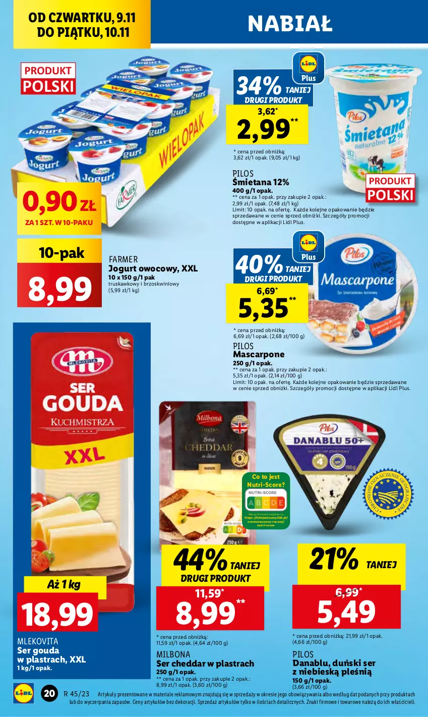 Gazetka promocyjna Lidl - GAZETKA - ważna 09.11 do 10.11.2023 - strona 36 - produkty: Cheddar, Fa, Gouda, Jogurt, Jogurt owocowy, Mascarpone, Mleko, Mlekovita, Olej, Pilos, Ser, Wazon