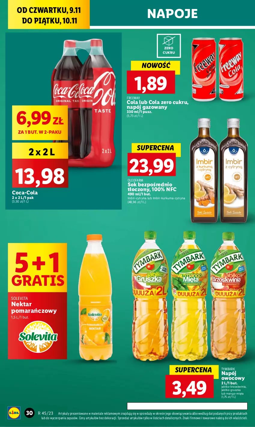 Gazetka promocyjna Lidl - GAZETKA - ważna 09.11 do 10.11.2023 - strona 46 - produkty: Coca-Cola, Fa, Gra, Imbir, Kurkuma, Mango, Mięta, Napój, Napój gazowany, Napoje, Nektar, Oleo, Oleofarm, Sok, Tymbark