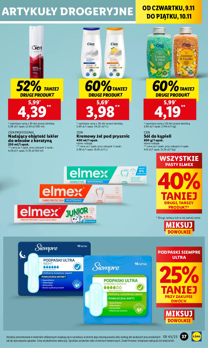 Gazetka promocyjna Lidl - GAZETKA - ważna 09.11 do 10.11.2023 - strona 53 - produkty: Elmex, Lakier, Lakier do włosów, Podpaski, Sól, Sól do kąpieli