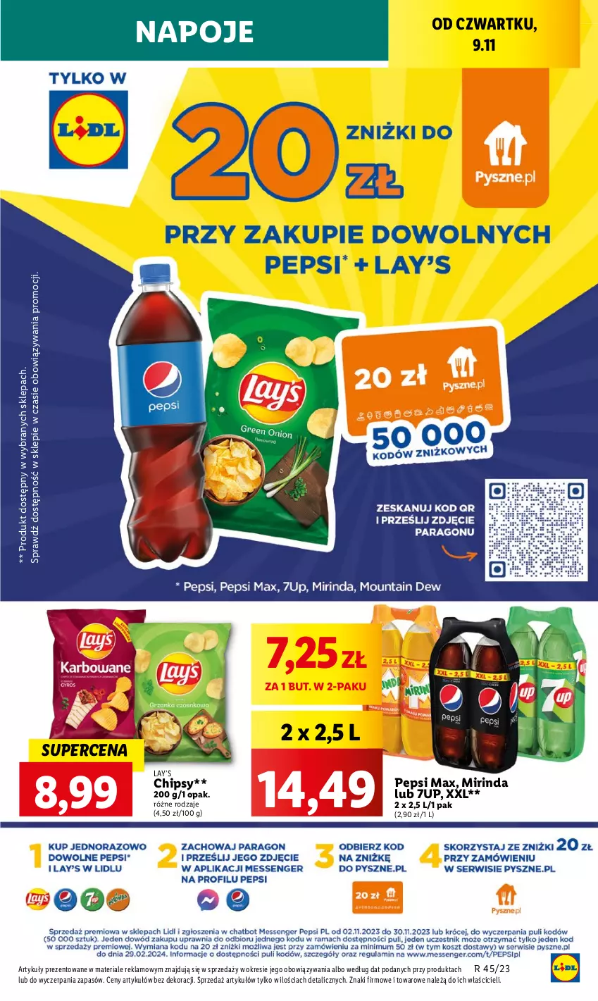 Gazetka promocyjna Lidl - GAZETKA - ważna 09.11 do 10.11.2023 - strona 57 - produkty: 7up, Chipsy, Lay’s, Mirinda, Napoje, Pepsi, Pepsi max