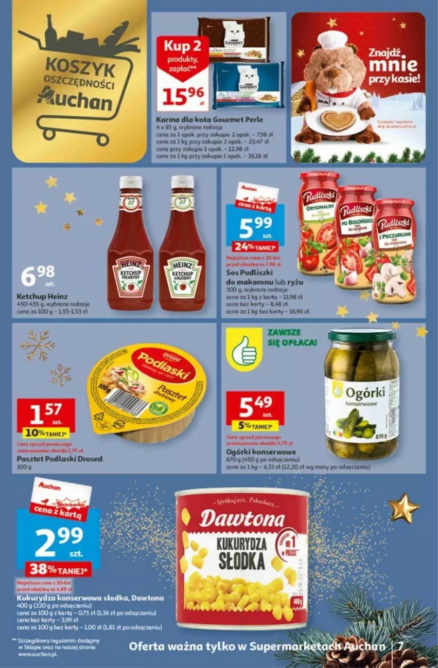 Gazetka promocyjna Auchan - ważna 23.11 do 29.11.2023 - strona 11 - produkty: Heinz, Ketchup, Kukurydza, Makaron, Ogórki konserwowe, Pasztet, Podlaski, Pudliszki, Ryż, Ser, Sos