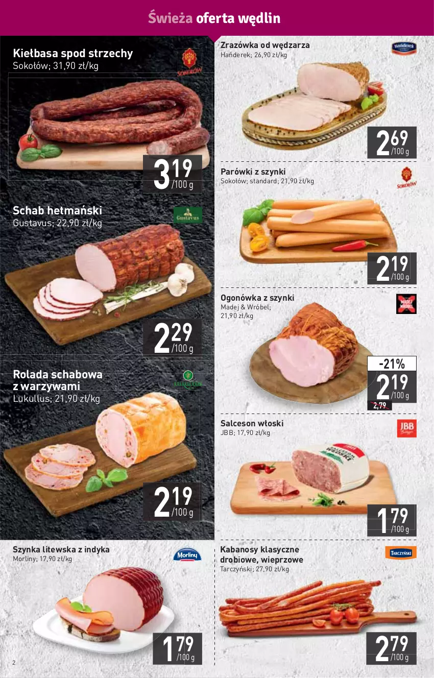 Gazetka promocyjna Stokrotka - Market - ważna 23.09 do 29.09.2021 - strona 2 - produkty: HP, Kabanos, Kiełbasa, Morliny, Ogonówka, Parówki, Parówki z szynki, Rolada, Salceson, Sok, Sokołów, Szynka, Tarczyński, Warzywa