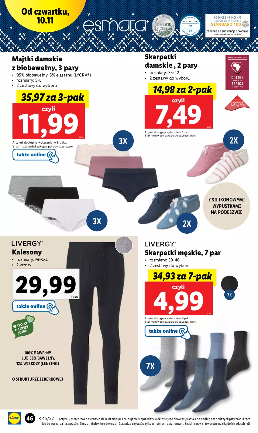 Gazetka promocyjna Lidl - GAZETKA - ważna 07.11 do 12.11.2022 - strona 50 - produkty: Kalesony, Karp, Majtki, Skarpetki, Sony