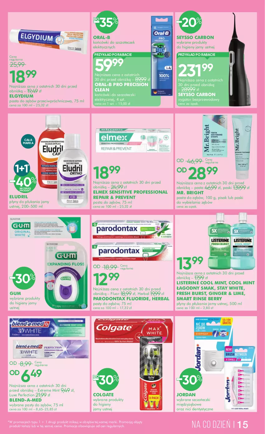 Gazetka promocyjna Super Pharm - Gazetka - ważna 20.05 do 03.06.2025 - strona 15 - produkty: Blend-a-Med, Colgate, Elgydium, Elmex, Gin, Irygator, Końcówki do szczoteczk, LG, Listerine, Parodontax, Pasta do zębów, Seysso