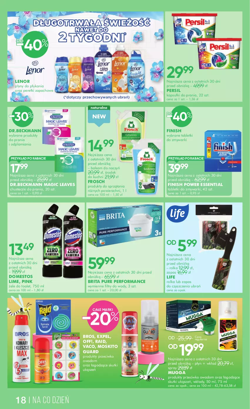 Gazetka promocyjna Super Pharm - Gazetka - ważna 20.05 do 03.06.2025 - strona 18 - produkty: Brit, Brita, Chusteczki, Chusteczki do prania, Domestos, Finish, Frosch, Kapsułki do prania, Lenor, Perełki zapachowe, Persil, Pur, Tablet, Tabletki do zmywarki, Zmywarki