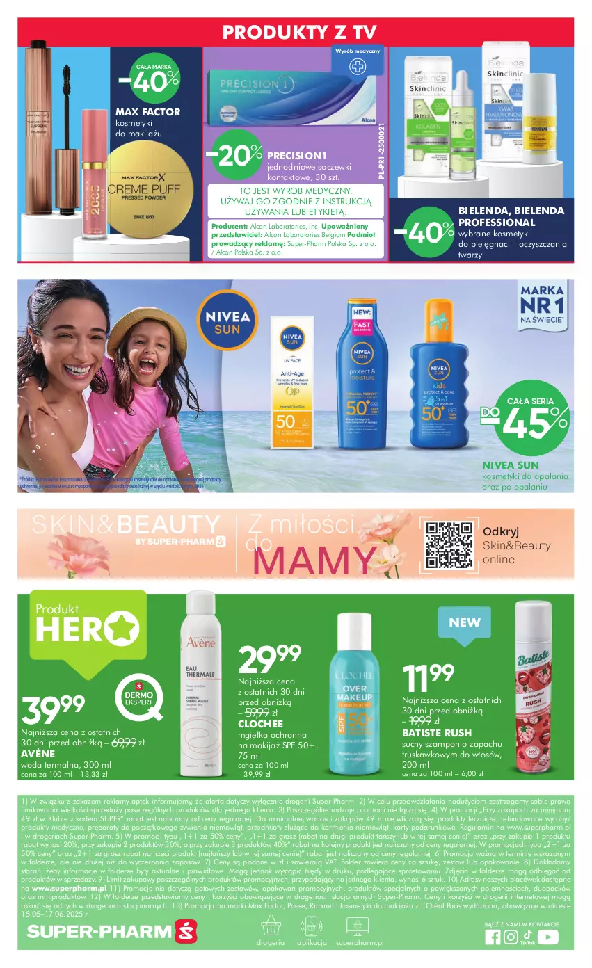 Gazetka promocyjna Super Pharm - Gazetka - ważna 20.05 do 03.06.2025 - strona 20 - produkty: Alcon, Avène, Batiste, Bielenda, Dres, Fa, Karmi, Kosmetyki do pielęgnacji, L’Oréal, LG, Makijaż, Max Factor, Nivea, Olej, PAESE, Ser, Soczewki kontaktowe, Suchy szampon, Szampon, Woda, Znicz