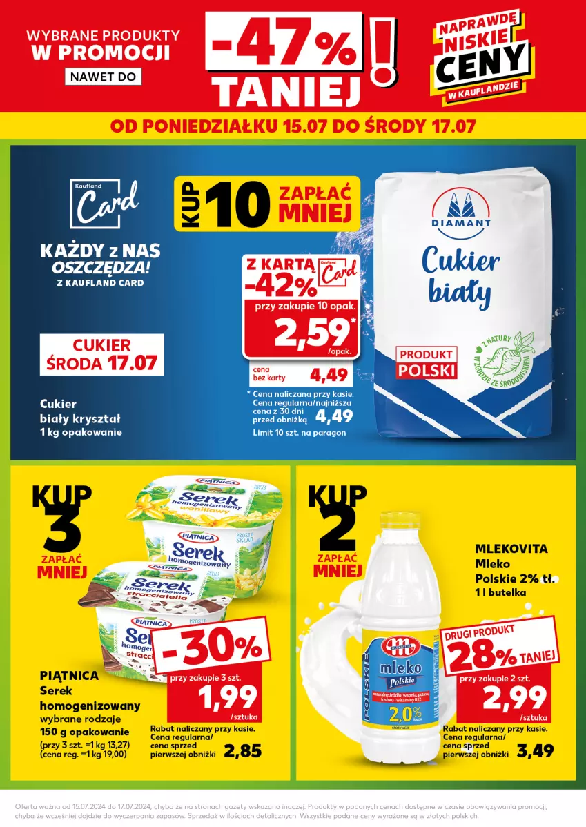 Gazetka promocyjna Kaufland - Kaufland - ważna 15.07 do 17.07.2024 - strona 3 - produkty: Cukier, Mleko, Mlekovita, Piątnica, Ser, Serek, Serek homogenizowany