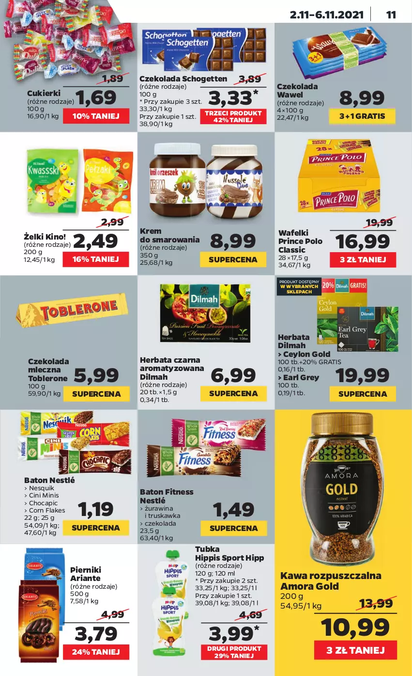 Gazetka promocyjna Netto - Gazetka spożywcza - ważna 01.11 do 06.11.2021 - strona 11 - produkty: Baton, Cini Minis, Corn flakes, Cukier, Cukierki, Czekolada, Czekolada mleczna, Dilmah, Earl Grey, Gra, Herbata, Herbata czarna, HiPP, Kawa, Kawa rozpuszczalna, Nesquik, Nestlé, Piernik, Por, Prince Polo, Schogetten, Sport, Toblerone, Wawel