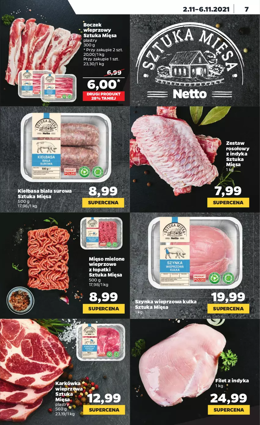 Gazetka promocyjna Netto - Gazetka spożywcza - ważna 01.11 do 06.11.2021 - strona 7 - produkty: Boczek, Boczek wieprzowy, Karkówka wieprzowa, Kiełbasa, Kiełbasa biała, Mięso, Mięso mielone, Szynka, Szynka wieprzowa