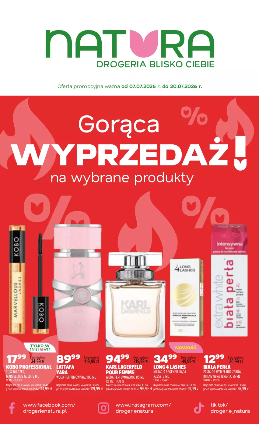 Gazetka promocyjna Drogerie Natura - Gazetka Drogerie Natura - ważna 07.07 do 20.07.2026 - strona 1 - produkty: Fa, Gra, Karl Lagerfeld, KOBO, Long 4 Lashes, Perfum, Perła, Tera, Tusz, Woda, Woda perfumowana