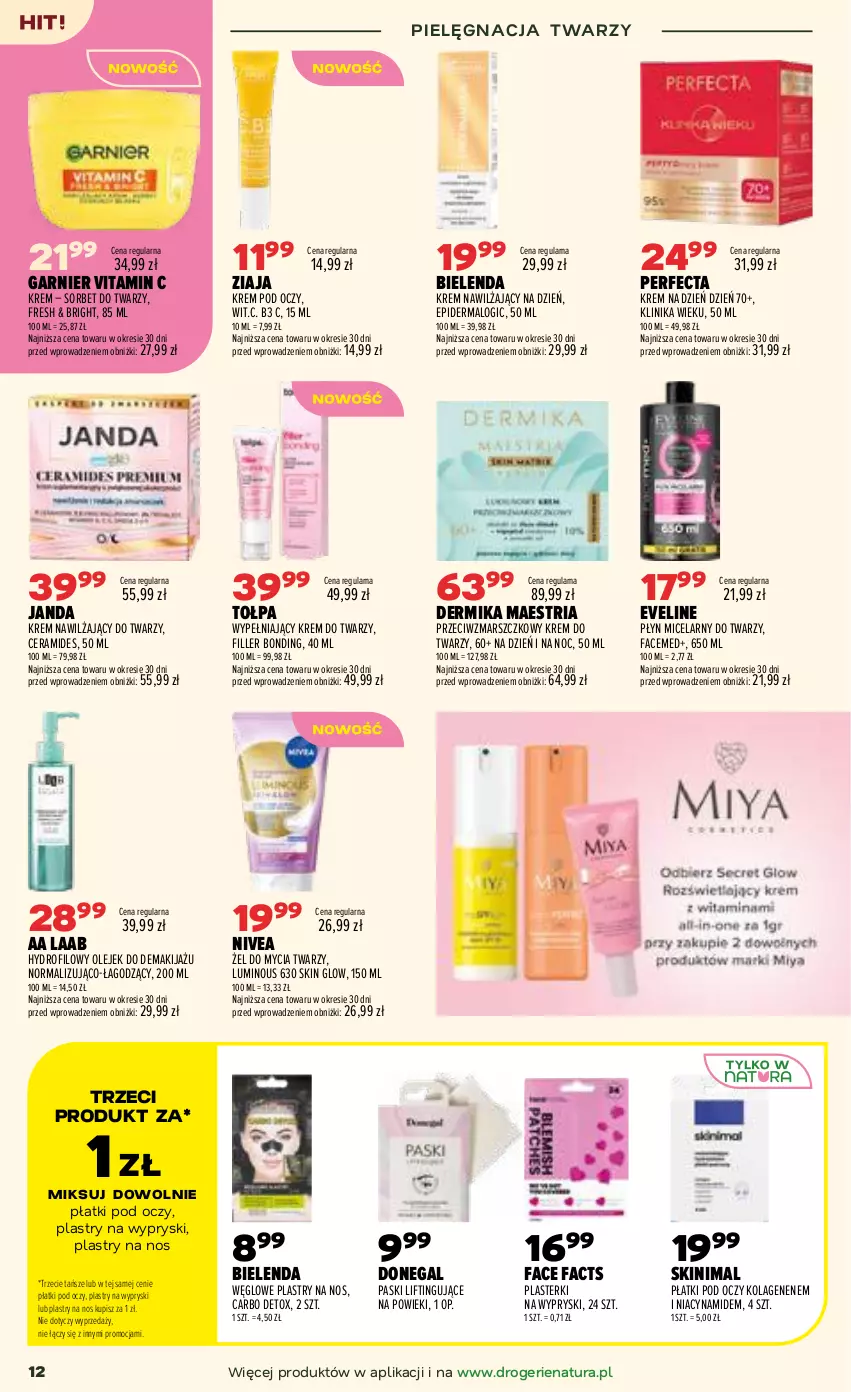 Gazetka promocyjna Drogerie Natura - Gazetka Drogerie Natura - ważna 07.07 do 20.07.2026 - strona 12 - produkty: Bielenda, Dermika, Eveline, Fa, Garnier, Kolagen, Krem do twarzy, Krem na dzień, Krem nawilżający, Krem pod oczy, Makijaż, Mars, Nivea, Olej, Olejek do demakijażu, Perfecta, Plasterki, Płyn micelarny, Tołpa, Ziaja