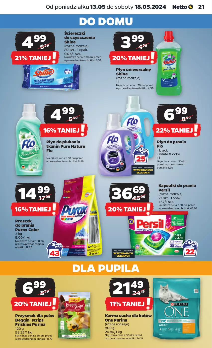 Gazetka promocyjna Netto - Artykuły spożywcze - ważna 13.05 do 18.05.2024 - strona 21 - produkty: Friskies, Gin, Kapsułki do prania, Lack, Persil, Płyn do płukania, Płyn do prania, Proszek do prania, Pur, Purina