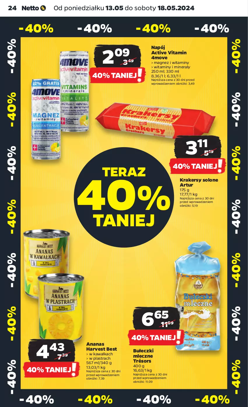 Gazetka promocyjna Netto - Artykuły spożywcze - ważna 13.05 do 18.05.2024 - strona 24 - produkty: Ananas, Artur, Bułeczki, Bułeczki mleczne, Kawa, Krakersy, Magnez, Napój, Tera