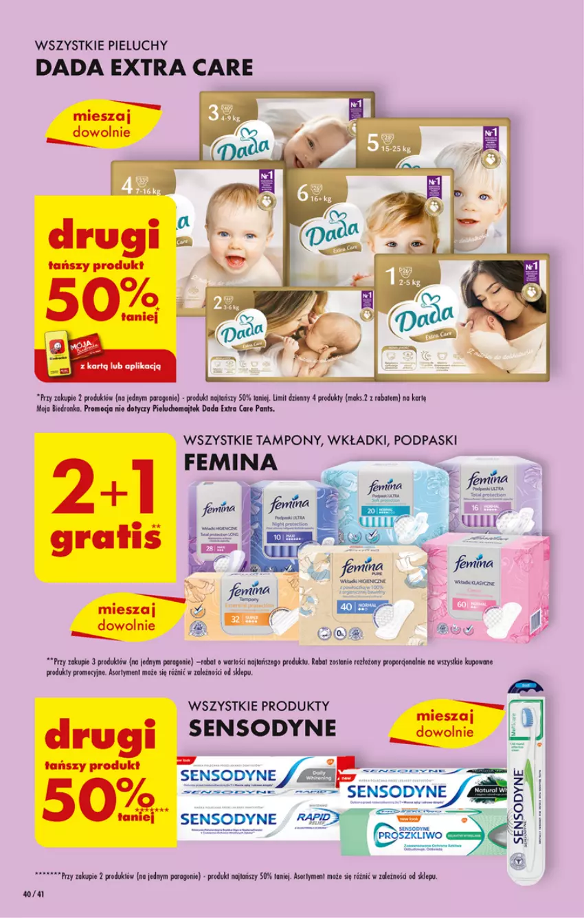 Gazetka promocyjna Biedronka - ważna 20.03 do 25.03.2023 - strona 40 - produkty: Dada, Dron, Fa, Pieluchy, Podpaski, Por, Sensodyne, Tampony, Wkładki