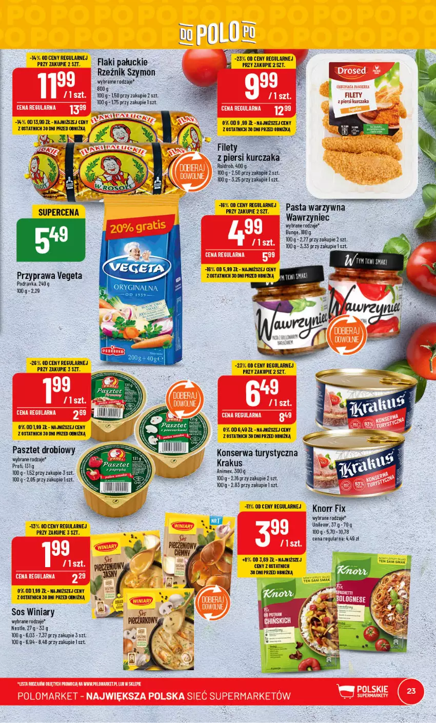 Gazetka promocyjna PoloMarket - Gazetka pomocyjna - ważna 26.07 do 01.08.2023 - strona 23 - produkty: Flaki, Knorr, Konserwa turystyczna, Krakus, Kurczak, Pasztet, Podravka, Ser, Sos, Winiary