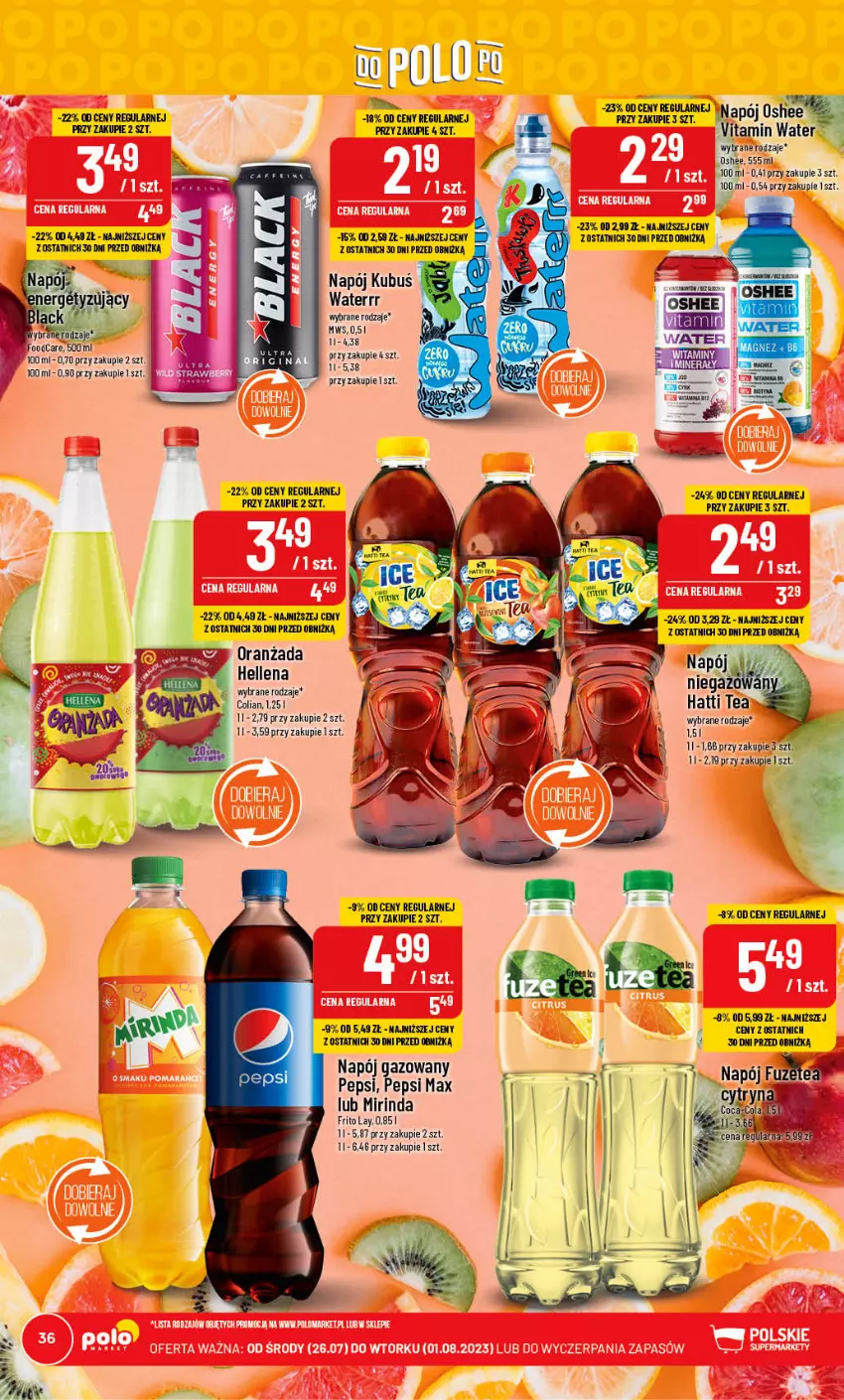 Gazetka promocyjna PoloMarket - Gazetka pomocyjna - ważna 26.07 do 01.08.2023 - strona 36 - produkty: Hellena, Mirinda, Napój, Napój gazowany, Oranżada, Oshee, Pepsi, Pepsi max