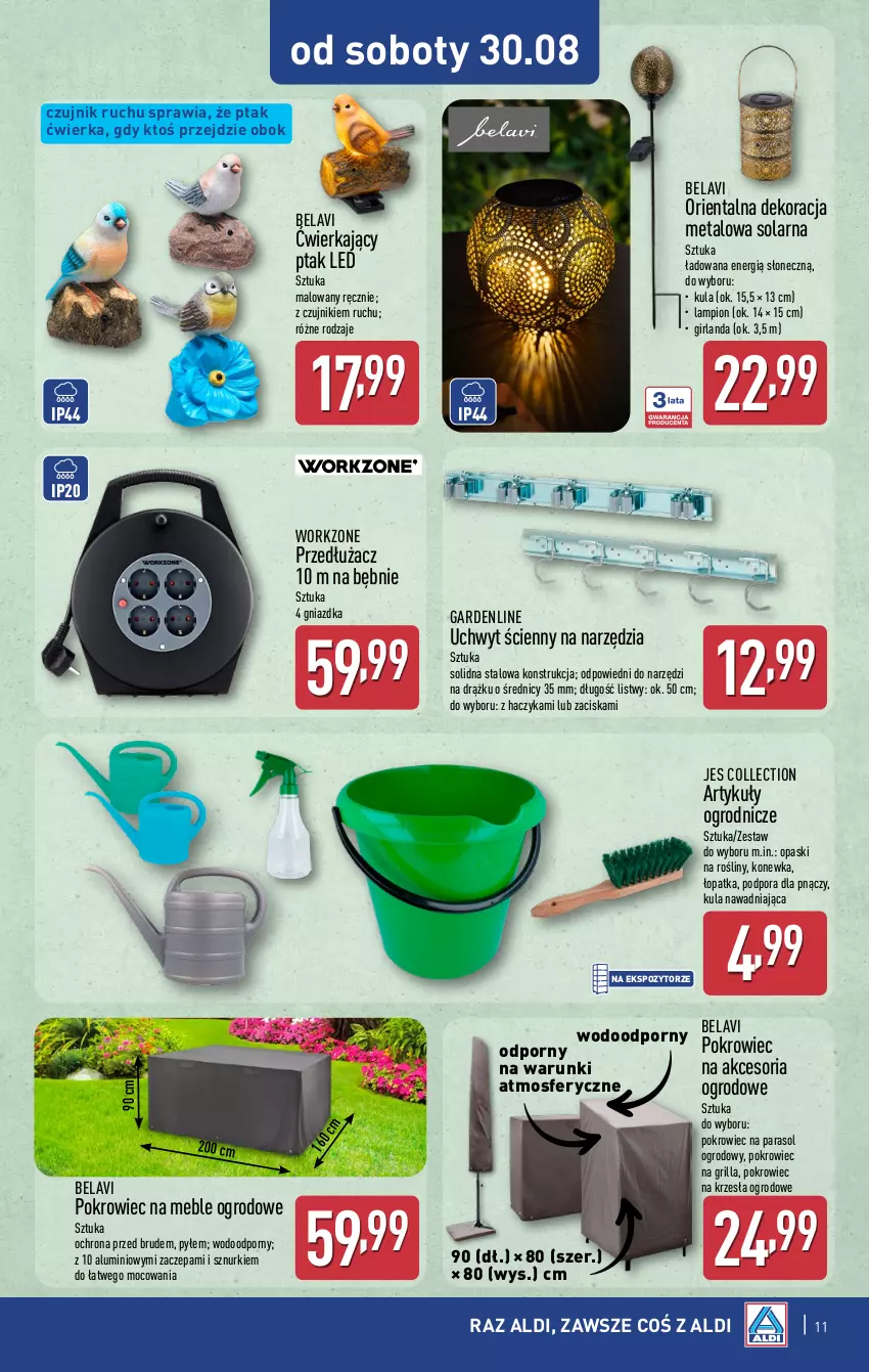 Gazetka promocyjna Aldi - Artykuły przemysłowe i tekstylia - ważna 27.08 do 30.08.2025 - strona 11 - produkty: Girlanda, Grill, Haczyk, Konewka, Lampion, Meble, Parasol, Pokrowiec, Por