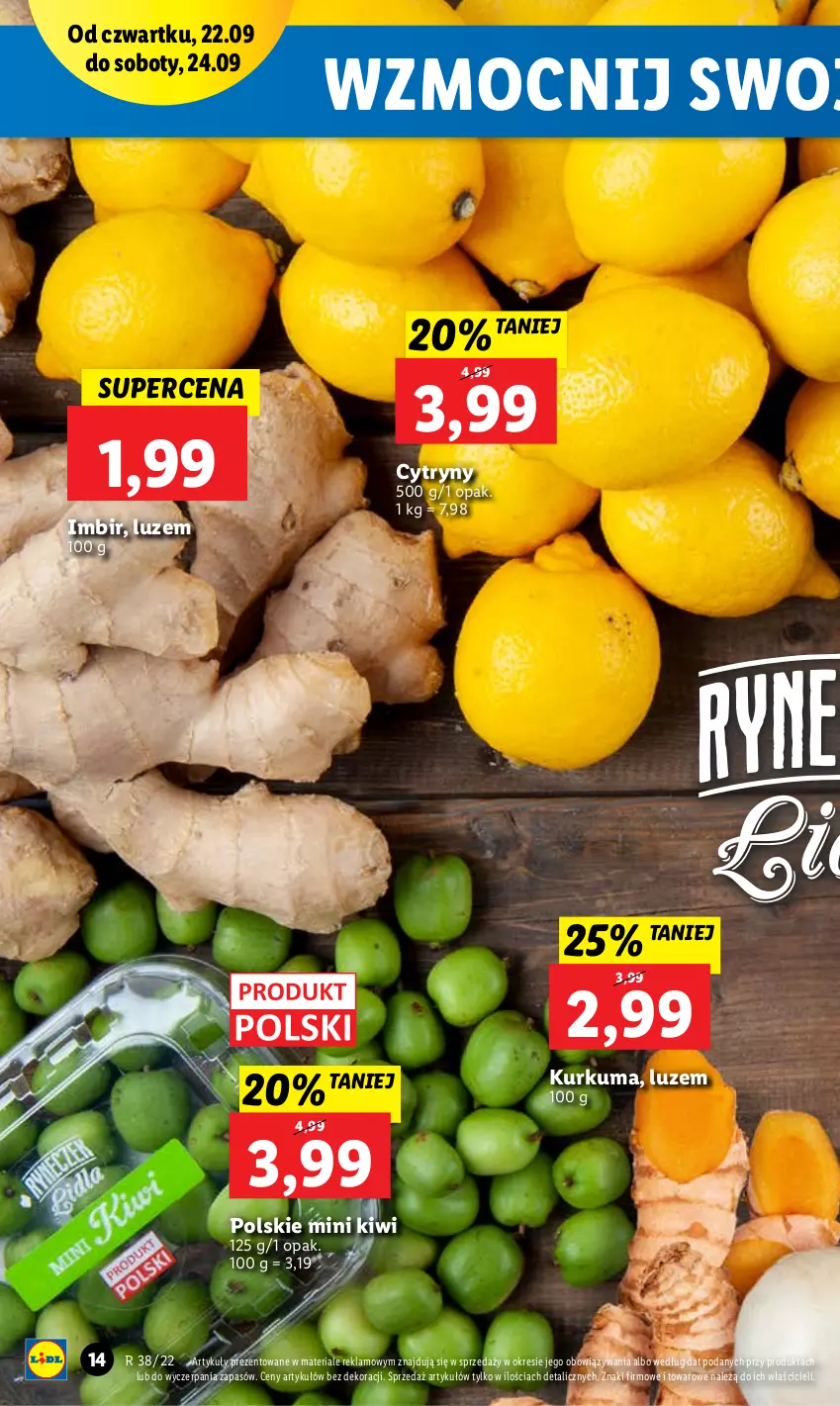 Gazetka promocyjna Lidl - GAZETKA - ważna 22.09 do 24.09.2022 - strona 14 - produkty: Cytryny, Imbir, Kiwi, Kurkuma