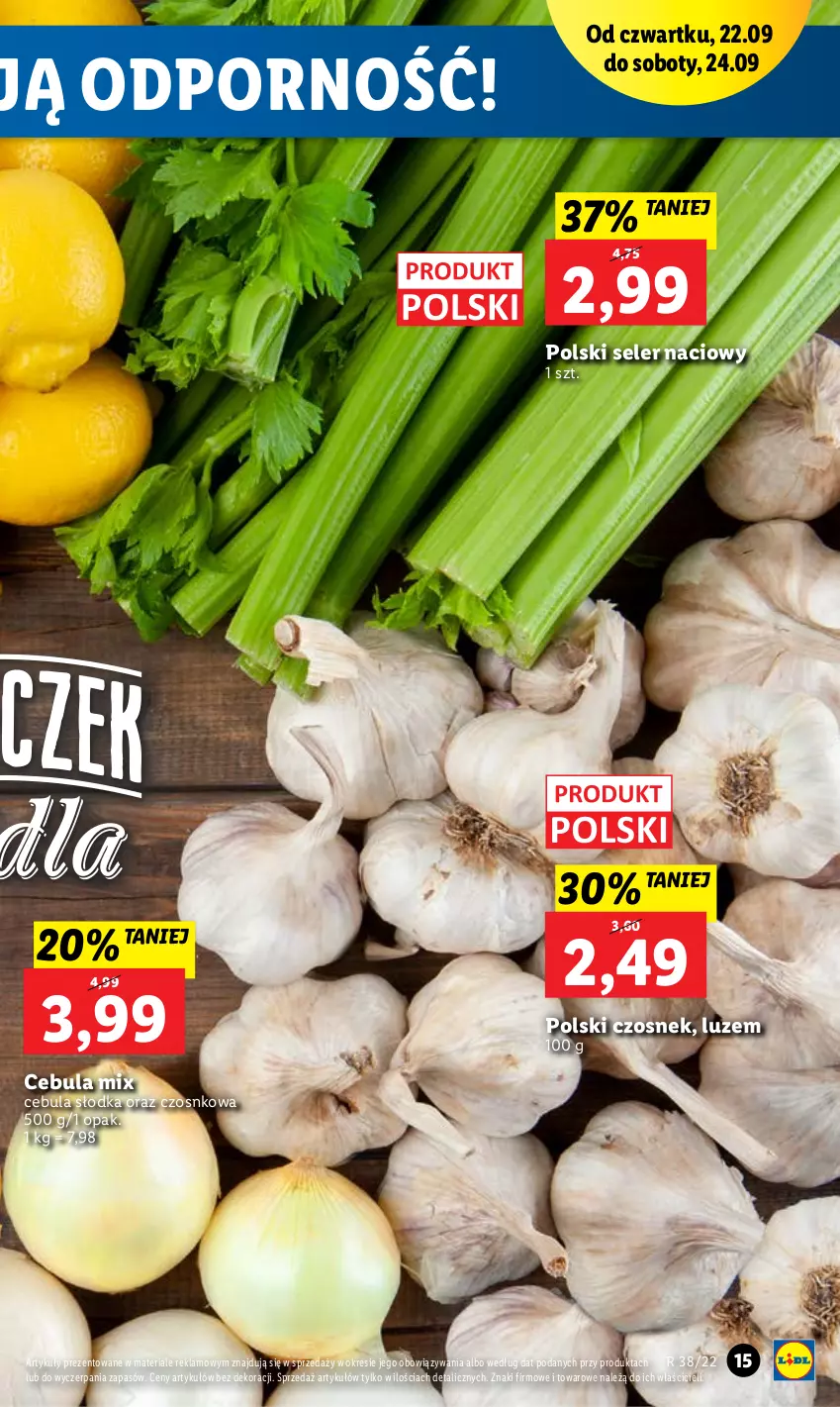 Gazetka promocyjna Lidl - GAZETKA - ważna 22.09 do 24.09.2022 - strona 15 - produkty: Cebula, Czosnek, Por, Seler naciowy