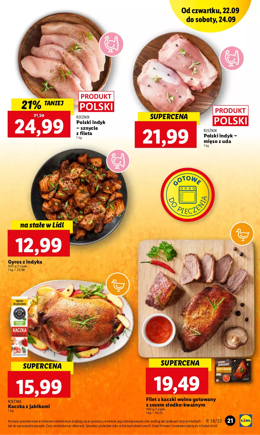 Gazetka promocyjna Lidl - GAZETKA - ważna 22.09 do 24.09.2022 - strona 21 - produkty: Gyros, Jabłka, Kaczka, Mięso, Piec, Sos