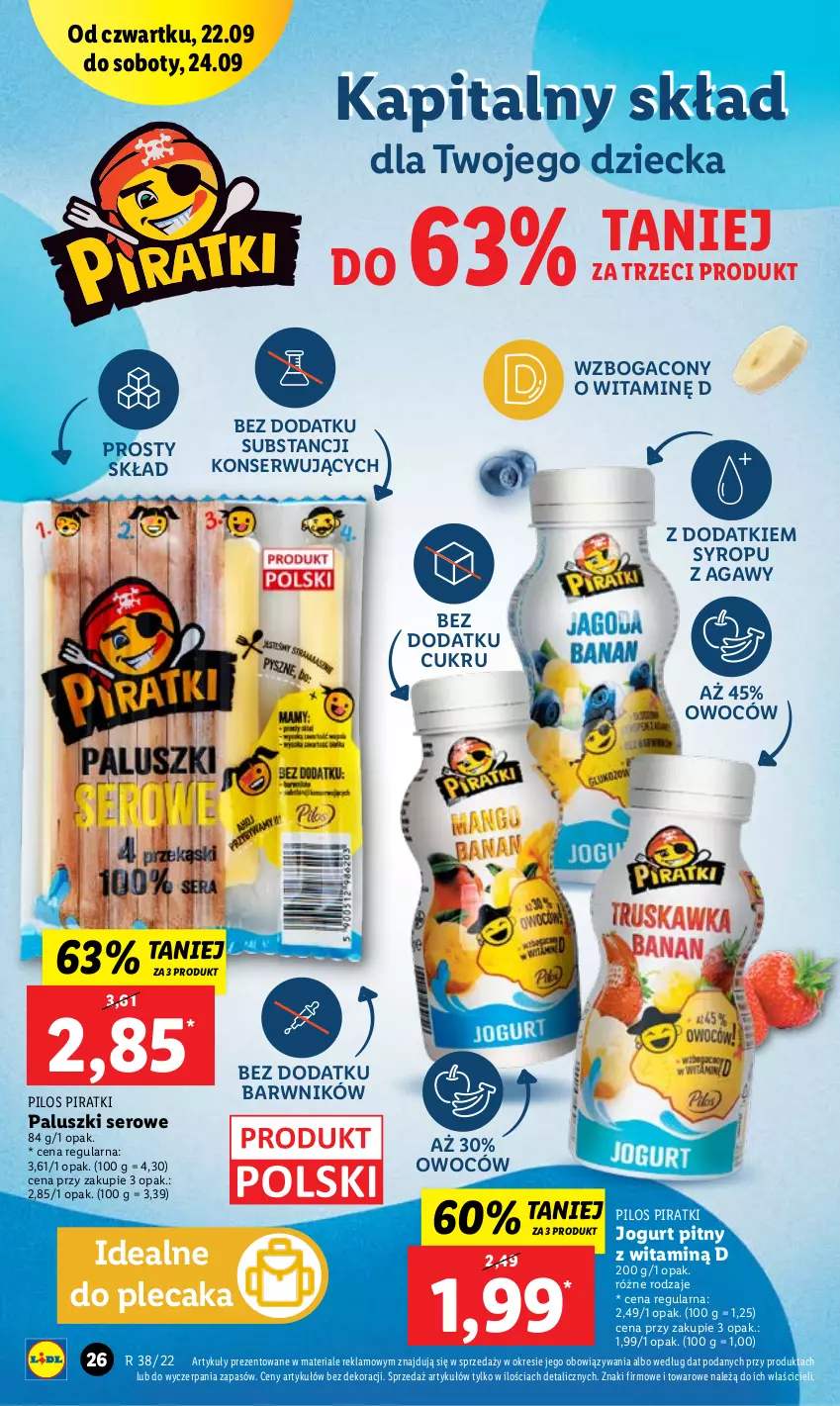 Gazetka promocyjna Lidl - GAZETKA - ważna 22.09 do 24.09.2022 - strona 26 - produkty: Jogurt, Jogurt pitny, Pilos, Plecak, Ser, Syrop