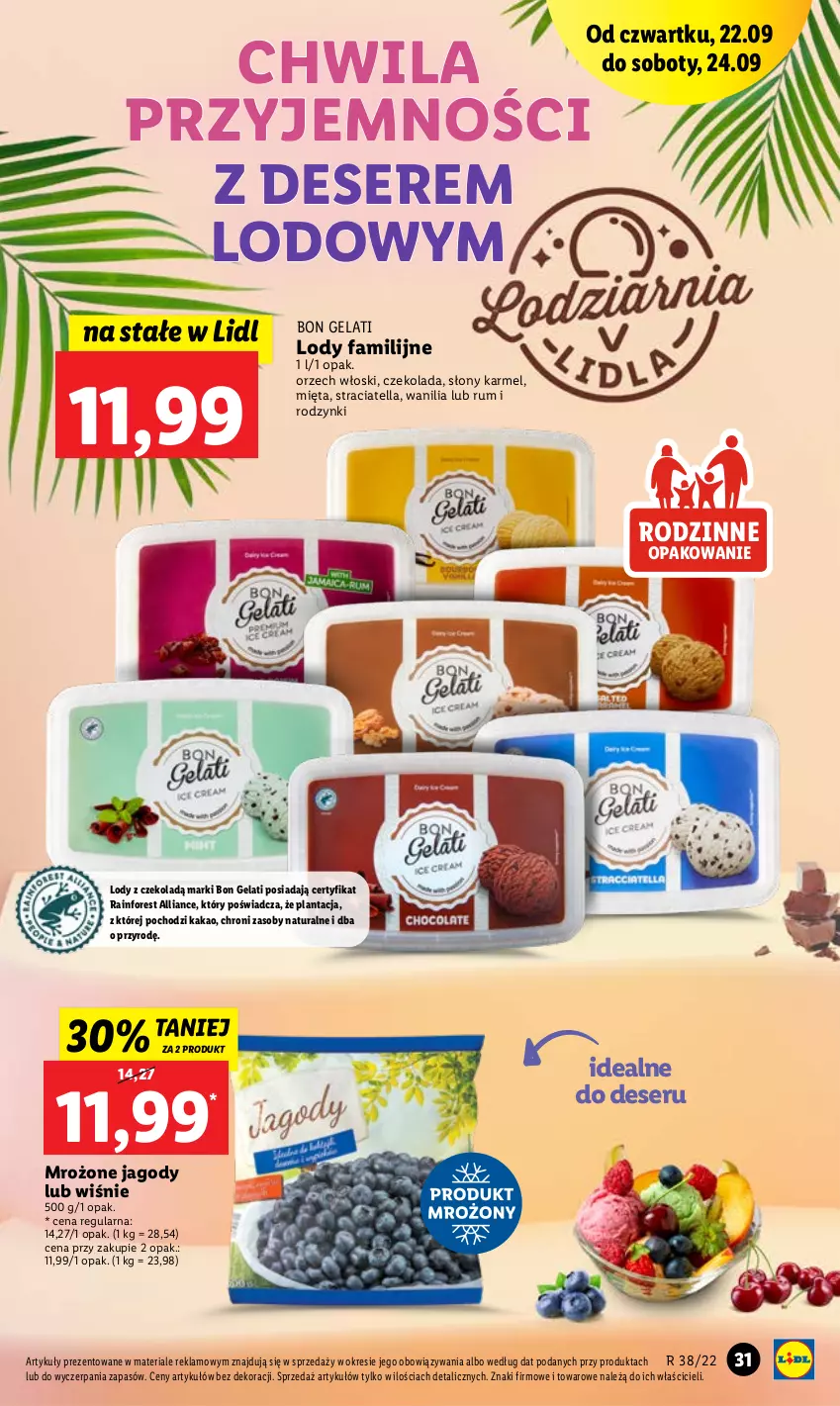 Gazetka promocyjna Lidl - GAZETKA - ważna 22.09 do 24.09.2022 - strona 31 - produkty: Czekolada, Deser, Fa, Jagody, Kakao, Lody, Mięta, Rodzynki, Rum, Ser