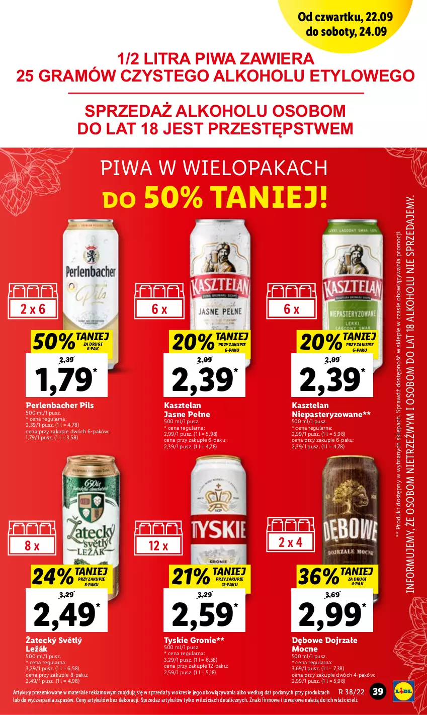 Gazetka promocyjna Lidl - GAZETKA - ważna 22.09 do 24.09.2022 - strona 39 - produkty: Gra, Kasztelan, NBA, Piwa, Tyskie