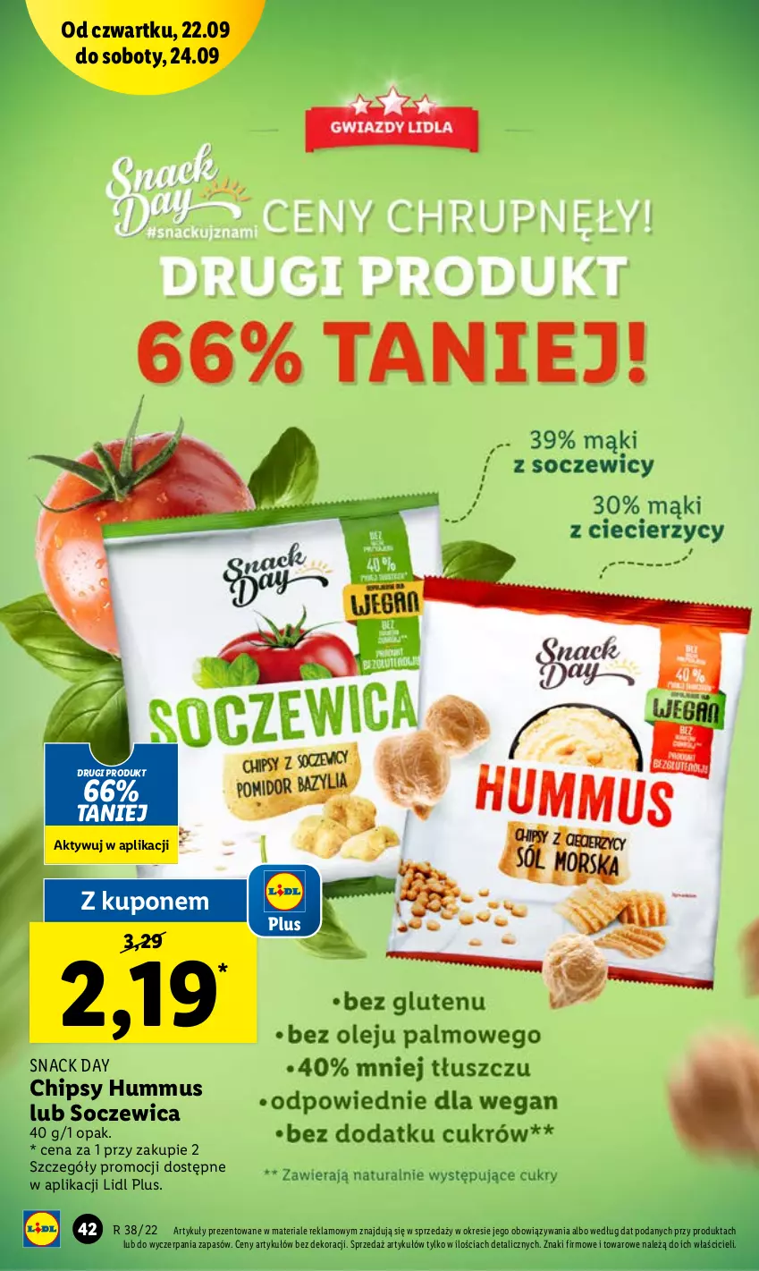 Gazetka promocyjna Lidl - GAZETKA - ważna 22.09 do 24.09.2022 - strona 42 - produkty: Chipsy, Hummus, Mus