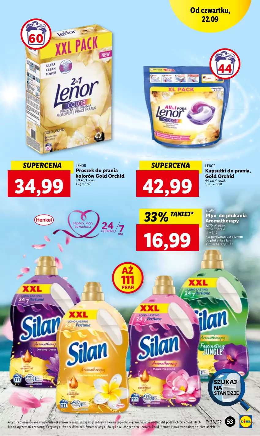 Gazetka promocyjna Lidl - GAZETKA - ważna 22.09 do 24.09.2022 - strona 53 - produkty: Kapsułki do prania, Lenor, Płyn do płukania, Por, Proszek do prania, Silan