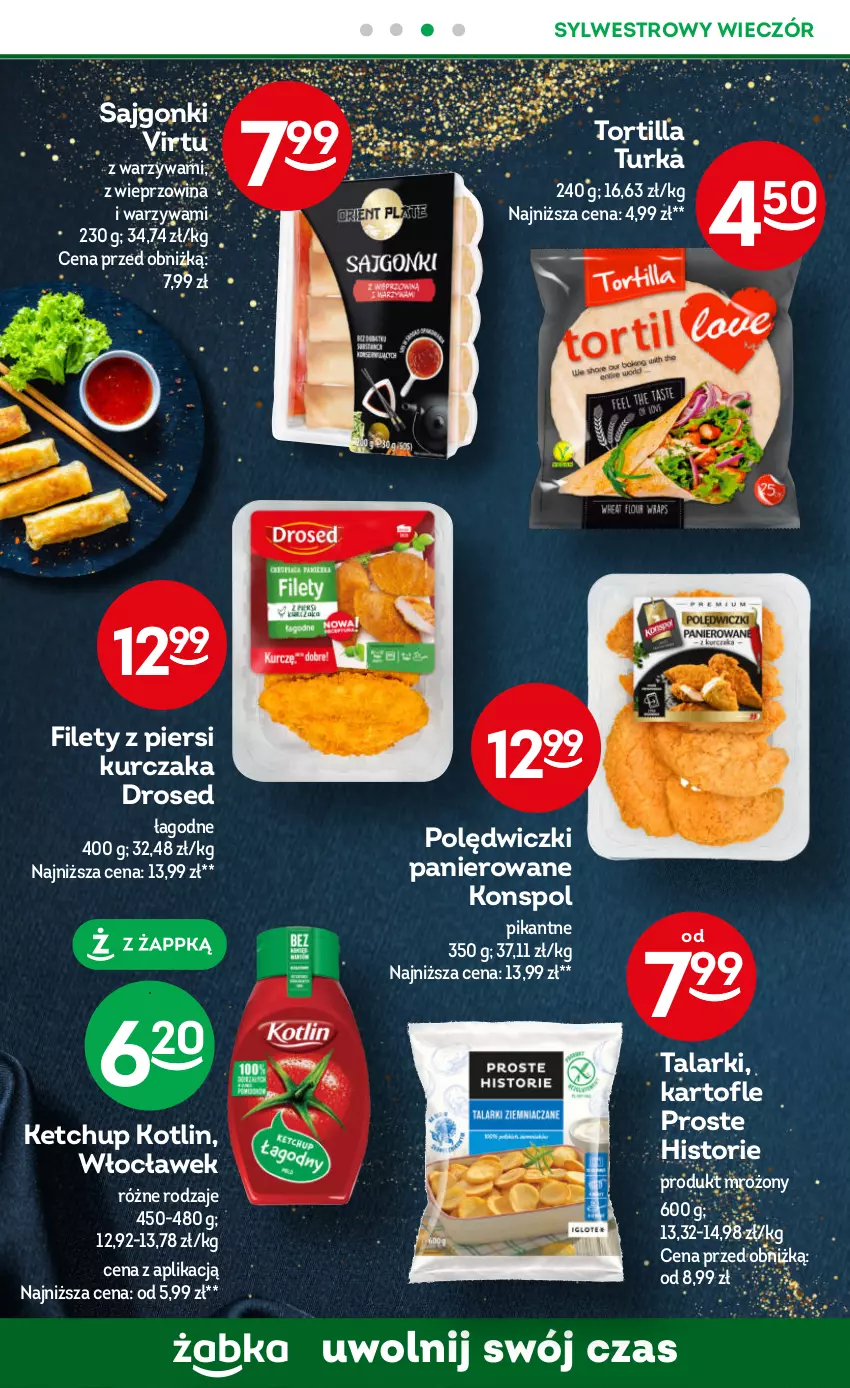 Gazetka promocyjna Żabka - ważna 20.12.2023 do 02.01.2024 - strona 32 - produkty: Ketchup, Kotlin, Kurczak, Polędwiczki panierowane, Sajgonki, Tortilla, Virtu, Warzywa, Wieprzowina