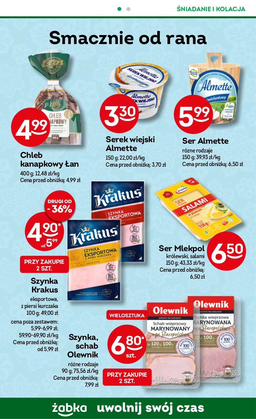 Gazetka promocyjna Żabka - ważna 20.12.2023 do 02.01.2024 - strona 38 - produkty: Almette, Chleb, Krakus, Królewski, Kurczak, Olewnik, Por, Salami, Ser, Serek, Serek wiejski, Sport, Szynka