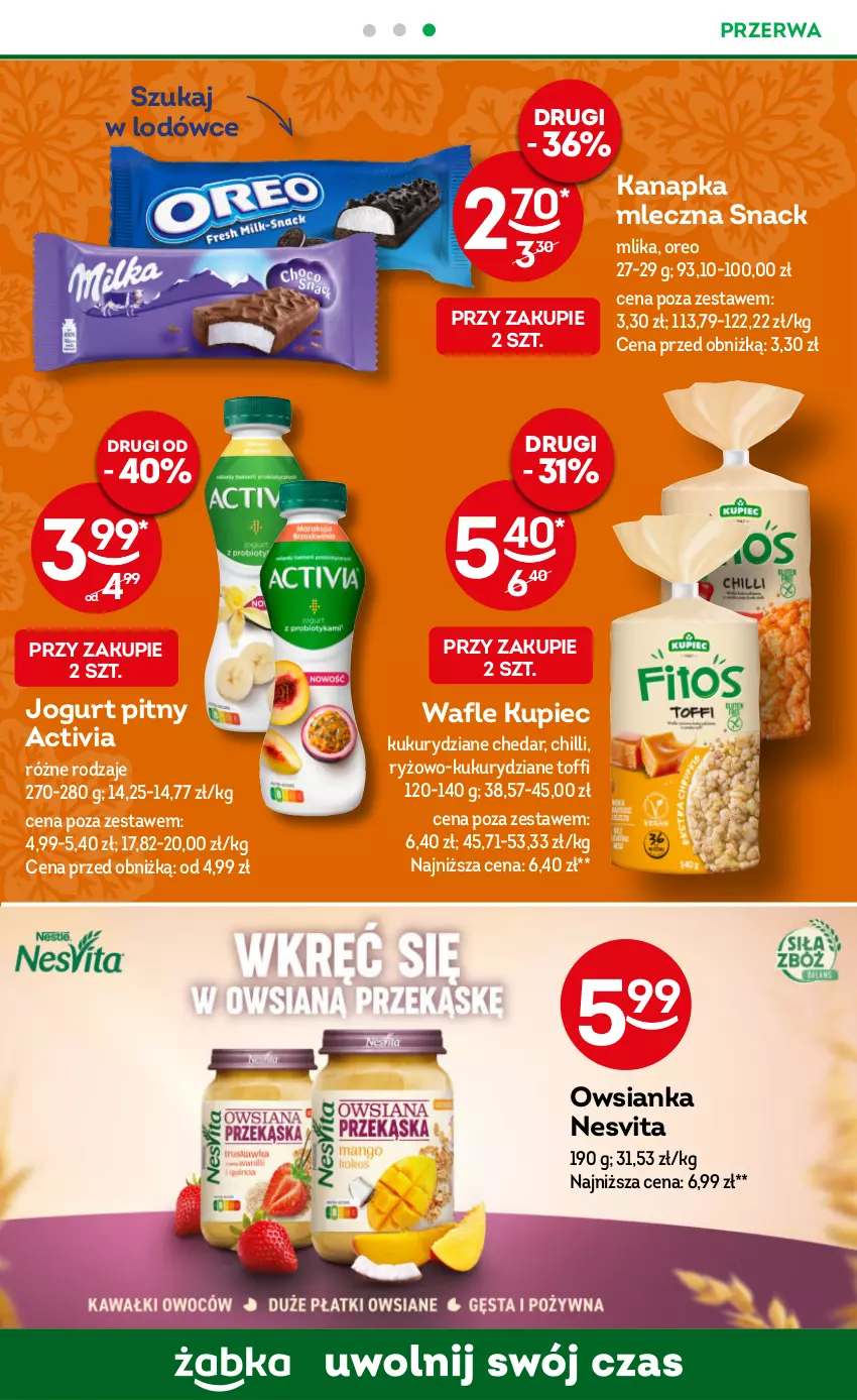 Gazetka promocyjna Żabka - ważna 20.12.2023 do 02.01.2024 - strona 46 - produkty: Activia, Jogurt, Jogurt pitny, Kupiec, Oreo, Owsianka, Piec, Ryż, Wafle