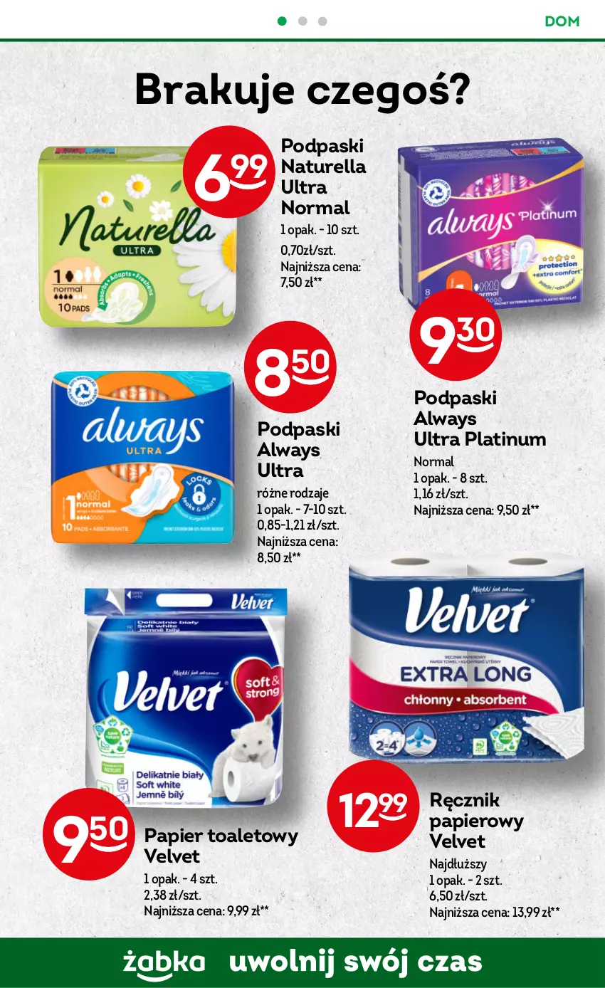 Gazetka promocyjna Żabka - ważna 20.12.2023 do 02.01.2024 - strona 56 - produkty: Always, Always Ultra, Naturell, Naturella, Papier, Papier toaletowy, Podpaski, Ręcznik, Velvet