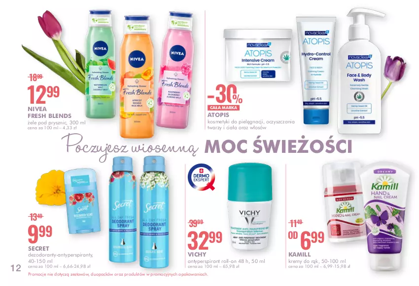 Gazetka promocyjna Super Pharm - Gazetka - ważna 25.03 do 19.04.2021 - strona 12 - produkty: Antyperspirant, Dezodorant, Kamill, Kosmetyki do pielęgnacji, Nivea, Top, Vichy