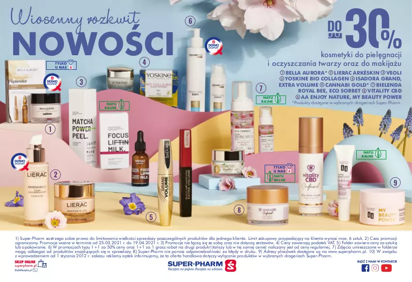 Gazetka promocyjna Super Pharm - Gazetka - ważna 25.03 do 19.04.2021 - strona 16 - produkty: Bell, Bella, Bielenda, Dres, Gra, Kosmetyki do pielęgnacji, Lierac, Makijaż, Yoskine