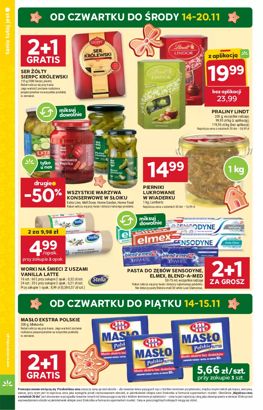 Gazetka promocyjna Stokrotka - Supermarket Opole/Radom - ważna 14.11 do 20.11.2024 - strona 2 - produkty: Blend-a-Med, Elmex, Gra, HP, Królewski, Lindt, Masło, Pasta do zębów, Piernik, Praliny, Sensodyne, Ser, Warzywa, Warzywa konserwowe, Worki na śmiec, Worki na śmieci