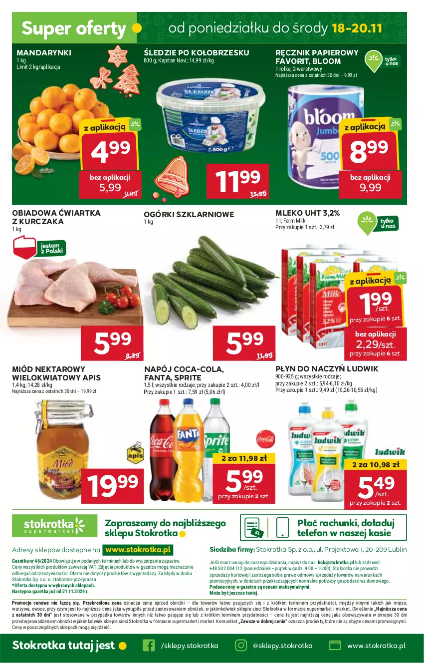 Gazetka promocyjna Stokrotka - Supermarket Opole/Radom - ważna 14.11 do 20.11.2024 - strona 29 - produkty: Coca-Cola, Dres, Fa, Fanta, HP, JBL, Kurczak, Ludwik, Mandarynki, Miód, Mleko, Napój, Nektar, Papier, Ręcznik, Sprite, Telefon