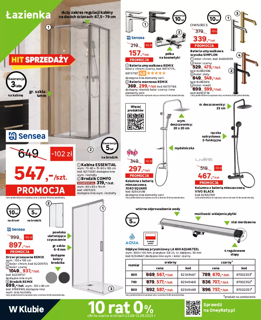 Gazetka promocyjna Leroy Merlin - Gazetka Leroy Merlin - ważna 23.08 do 12.09.2023 - strona 10 - produkty: Bateria, Bateria umywalkowa, Bateria wannowa, Brodzik, Cersanit, Deska wolnoopadająca, Drzwi, Fa, Klej, Kompakt WC, Lack, Lustro, Miska, Miska wisząca, Mydelniczka, Półka, Por, Ser, Słupek, Sok, Sport, Szafka, Szafka pod umywalkę, Telefon, Top, Tran, Umywalka, Zestaw podtynkowy WC