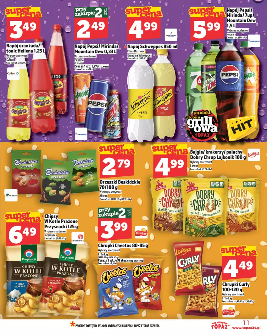 Gazetka promocyjna Topaz - Gazetka - ważna 29.05 do 04.06.2025 - strona 11 - produkty: Aksam, Bajgle, Cheetos, Chipsy, Chrupki, Krakersy, Lajkonik, Lorenz, Przysnacki, Top