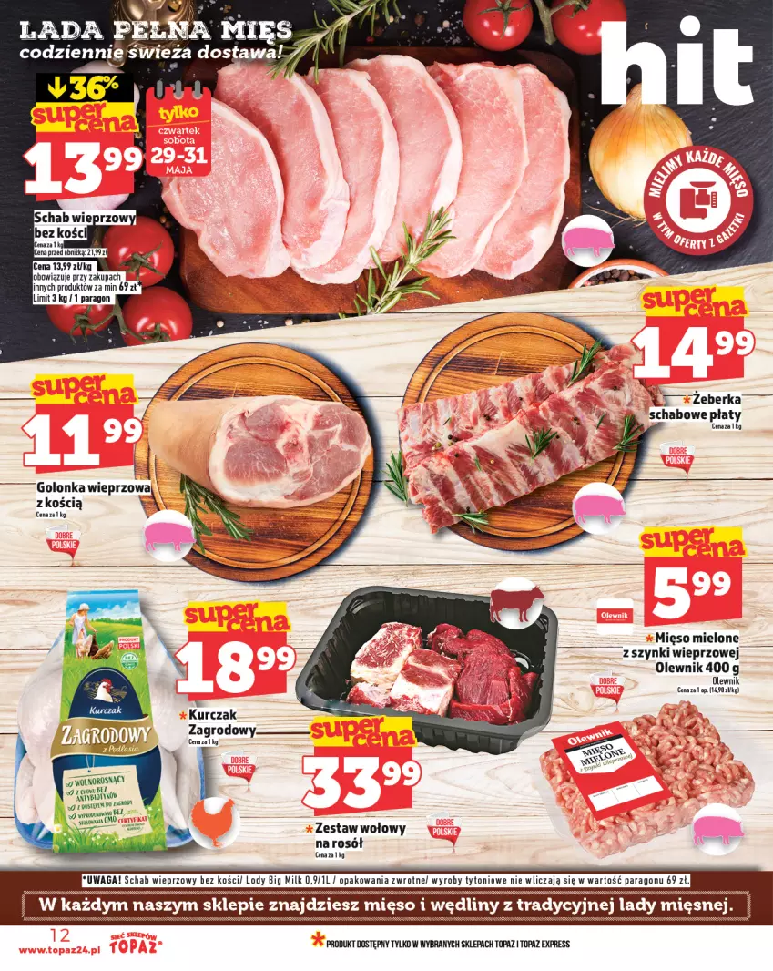 Gazetka promocyjna Topaz - Gazetka - ważna 29.05 do 04.06.2025 - strona 12 - produkty: Kurczak, Mięso, Mięso mielone, Mięso mielone z szynki, Olewnik, Rosół, Top